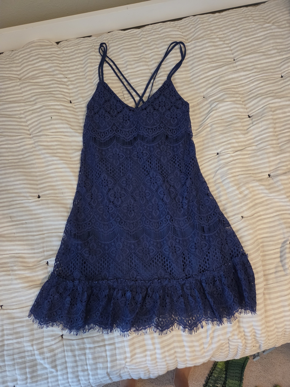 Navy Blue Lace Spaghetti Strap Dress